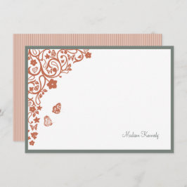 Butterfly Garden Peach Stripe Script Name Note Car Notitiekaartje