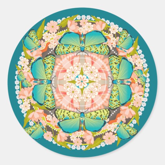 Butterfly Garden Ronde Sticker (Voorkant)