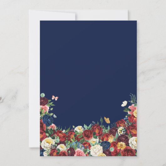 Butterfly Garden Royal Blue Floral Quinceanera Kaart (Achterkant)