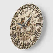 Butterfly Garden Wall Clock – Wood-Burned style  Grote Klok (Hoek)