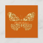Butterfly gebrand sinaasappel gouden QR code elega Vierkante Visitekaartje (Voorkant)