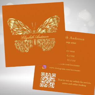 Butterfly gebrand sinaasappel gouden QR code elega Vierkante Visitekaartje