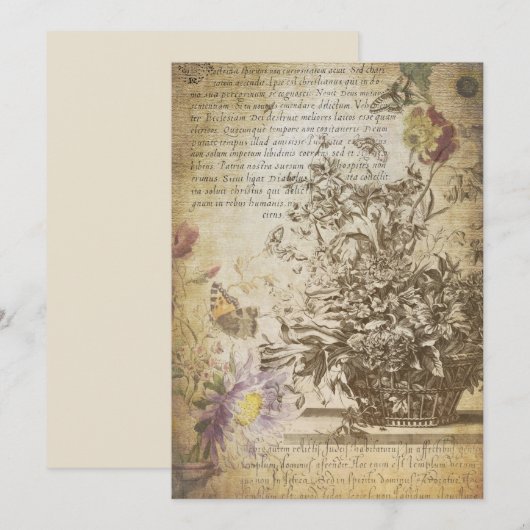  Butterfly gegraveerd Botanisch Notitiekaartje (Voorkant / Achterkant)