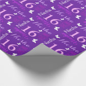 Butterfly gepersonaliseerde 16e verjaardag omslag cadeaupapier (Hoek)