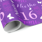 Butterfly gepersonaliseerde 16e verjaardag omslag cadeaupapier (Rol Hoek)