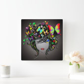 Butterfly Girl 1&1A-klokopties Vierkante Klok (Huis)