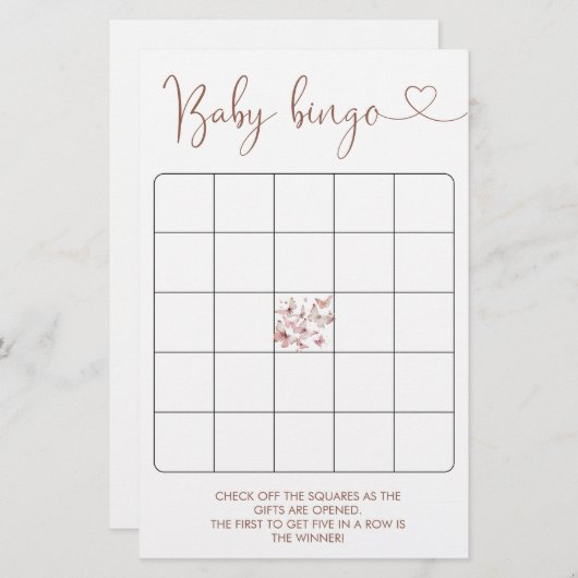 Butterfly Girl Baby shower Bingo Game (Voorkant / Achterkant)