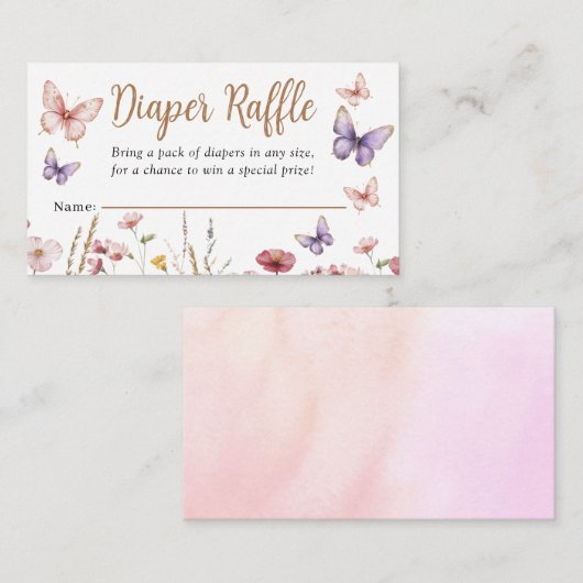 Butterfly Girl Baby shower Bloemen Luier Raffle Informatiekaartje (Voorkant / Achterkant)