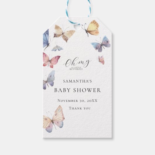 Butterfly Girl Baby Shower Cadeaulabel (Voorkant)
