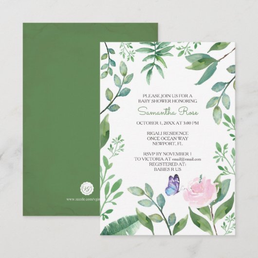 Butterfly Girl Baby shower Invite, Roze Kaart (Voorkant / Achterkant)