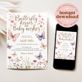 Butterfly Girl Baby shower Paarse Bloemen Roze Kaart