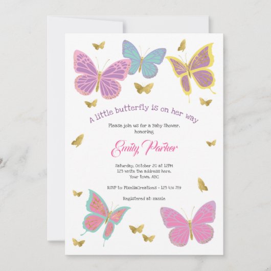 Butterfly, Girl Baby shower Themes, Kaart (Voorkant)