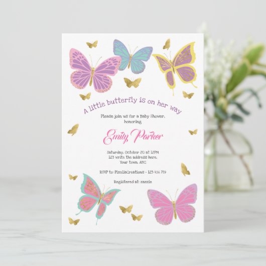 Butterfly, Girl Baby shower Themes, Kaart (Staand voorkant)