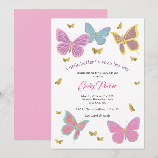 Butterfly, Girl Baby shower Themes, Kaart (Voorkant / Achterkant)