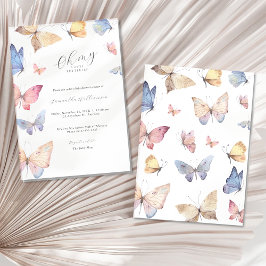 Butterfly Girl Baby Shower Watercolor Invitation Kaart
