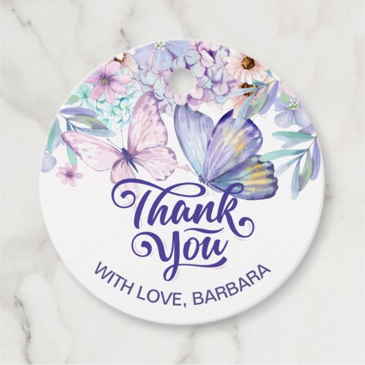 Butterfly Girl Birthday Blush Floral Bedankjes Labels (Voorkant)