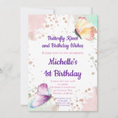 Butterfly Girl Eerste Verjaardag Uitnodiging (Voorkant)