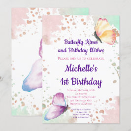 Butterfly Girl Eerste Verjaardag Uitnodiging