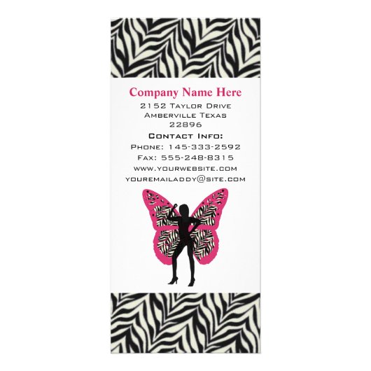 Butterfly Girl en Zebra Print Rack Cards Reclamekaart (Achterkant)