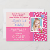 Butterfly Girls Foto Birthday Invitation Kaart (Voorkant)