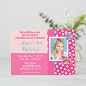 Butterfly Girls Foto Birthday Invitation Kaart (Staand voorkant)