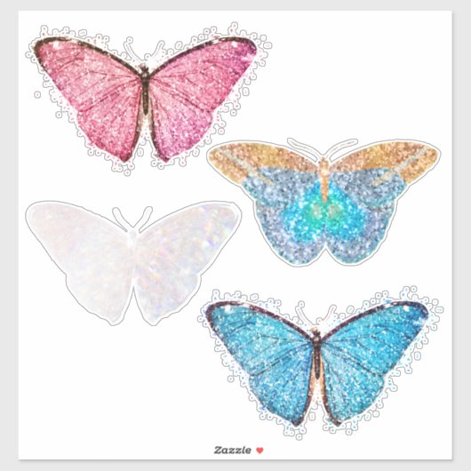 Butterfly Glitter Blue Pink 4-pc Vynyl Contour Sticker (Vel)