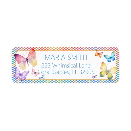 Butterfly Glitter Retouradreslabel Etiket (Voorkant)