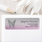 Butterfly Glitter Silver en Roze Return Address Etiket (Insitu)