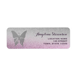 Butterfly Glitter Silver en Roze Return Address Etiket