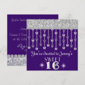 Butterfly GLITTER SWEET 16 DARK PAARS Invitation Kaart (Voorkant / Achterkant)