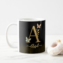 Butterfly Gold "A" Monogram Coffee Mok
