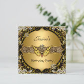 Butterfly Gold Black Leopard Birthday Party Kaart (Staand voorkant)