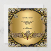 Butterfly Gold Black Leopard Birthday Party Kaart (Achterkant)