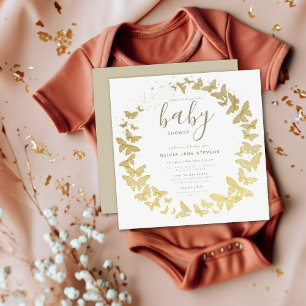 Butterfly Gold Elegant Boho Classic Baby shower Kaart