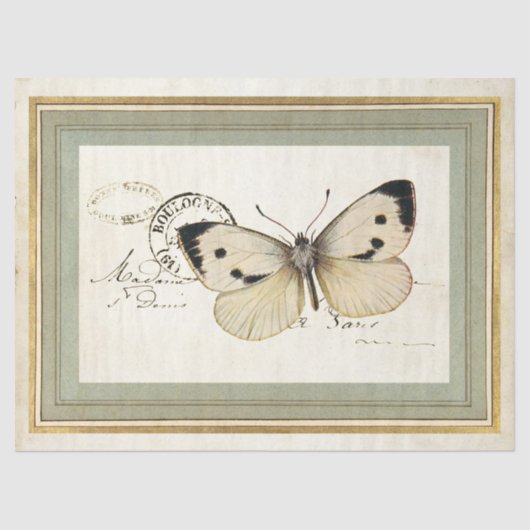  Butterfly Gold Lijst Frans Postmark Craft Tissuepapier (Voorkant)
