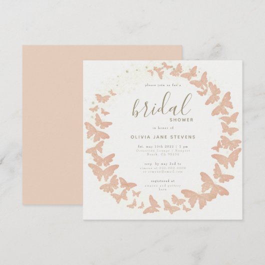 Butterfly Gold Peach Elegant Formele Vrijgezellenf Kaart (Voorkant / Achterkant)