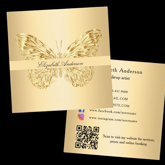 Butterfly gold QR code elegant script Vierkante Visitekaartje