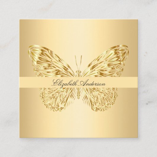 Butterfly gold QR code elegant script Vierkante Visitekaartje (Voorkant)