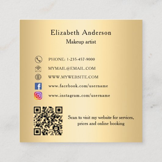Butterfly gold QR code elegant script Vierkante Visitekaartje (Achterkant)