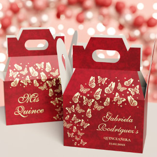 Butterfly Gold Red Quinceañera 15e verjaardagsfees Bedankdoosjes