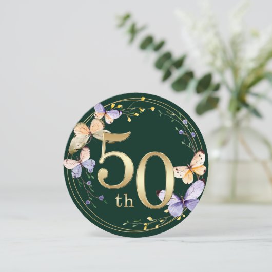 Butterfly Gold Ring Krans 50e Jubileum Kaart (Staand voorkant)