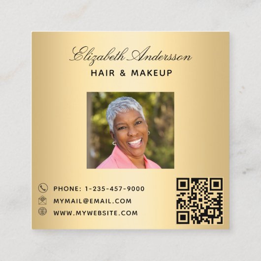 Butterfly gouden QR code script foto Vierkante Visitekaartje (Achterkant)