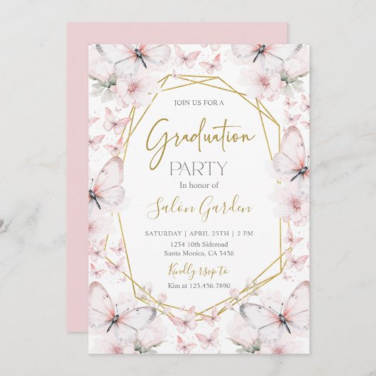 Butterfly Graduation Party Kaart (Voorkant / Achterkant)