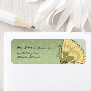Butterfly Green Wood Grain Star-adres Etiket