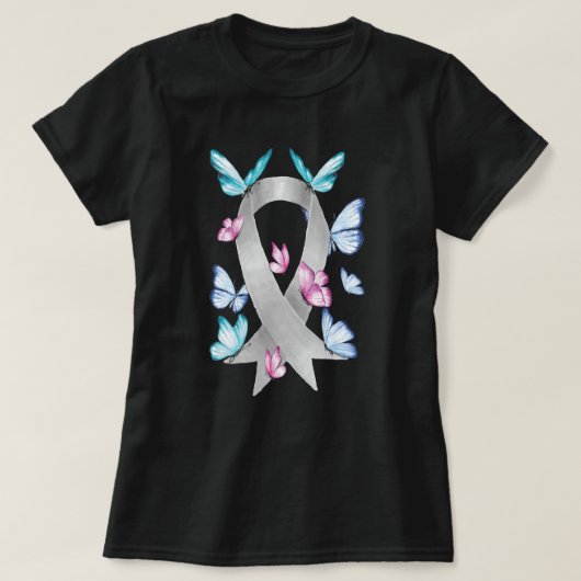 Butterfly Grey Ribbon Hersenkanker Bewustzijn T-shirt (Design voorkant)