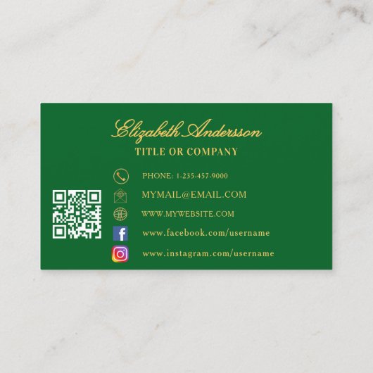 Butterfly groen goud QR code script Visitekaartje (Achterkant)