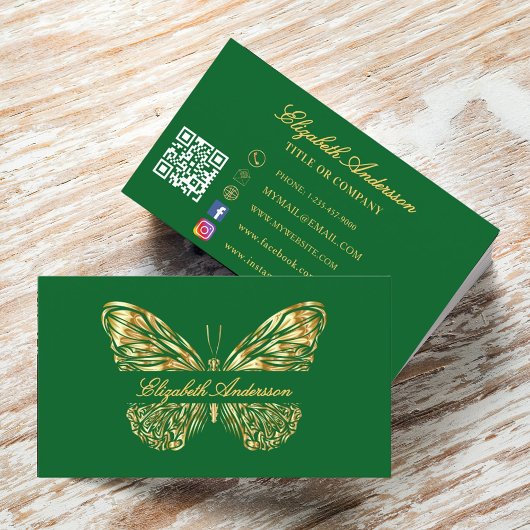 Butterfly groen goud QR code script Visitekaartje