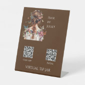 Butterfly Hair QR Code Virtual Tip Jar Tafelblad Reclamebord Met Voetstuk (Voorkant)