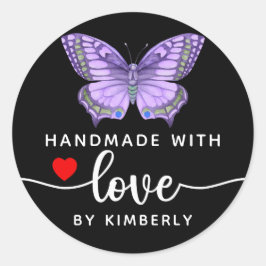 Butterfly Handgemaakt met Love Black Ronde Sticker