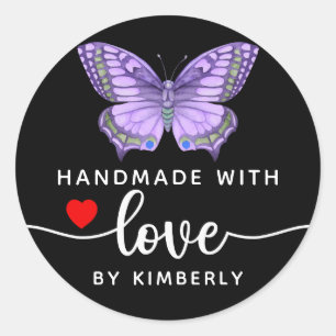 Butterfly Handgemaakt met Love Black Ronde Sticker